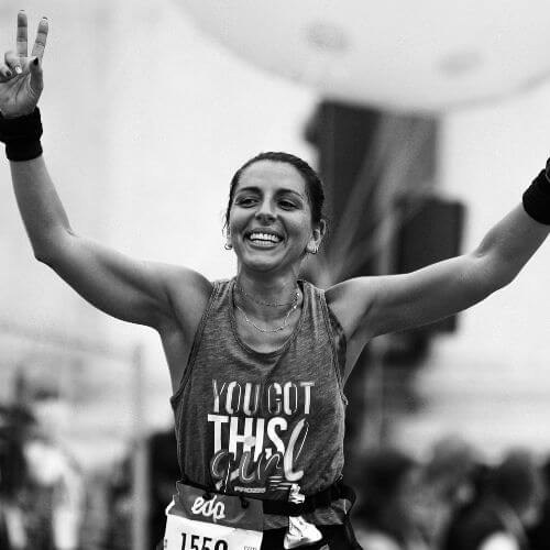 Sophia L. Grant finishing at the Little Rock Half Marathon